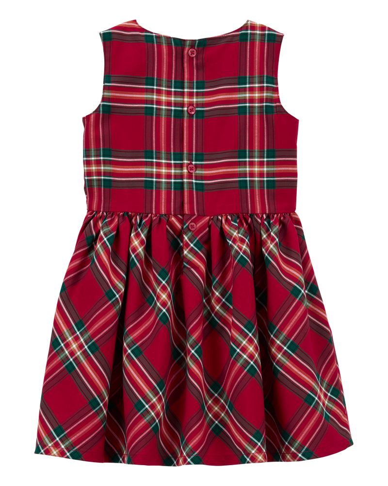 Toddler Plaid Sateen Holiday Dress, image 2 of 6 slides