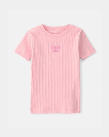 Girls Butterfly Rib Snug Fit 2-Piece Pyjama Set - Pink, 