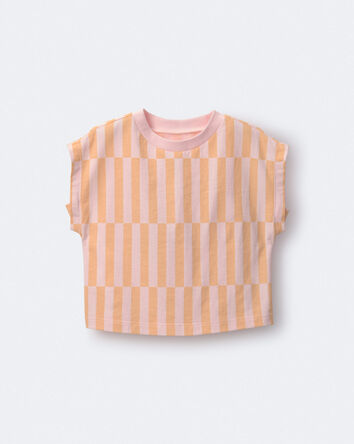 Tout-petit fille - T-shirt &agrave; manches chauve-souris &agrave; rayures d&eacute;cal&eacute;es - Rose/Orange p&acirc;le, 