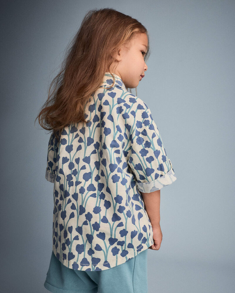 Toddler Boy Button-Down Short-Sleeve Shirt in Wildflower Print - Cream, image 4 of 5 slides
