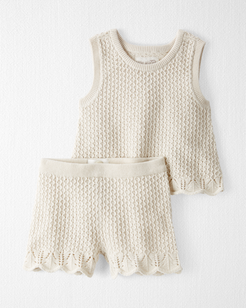 Baby 2-Piece Organic Cotton Crotchet Knit Set-Cream, 