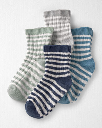 Toddler 4-Pack Striped Slip Resistant Socks Made with Organic Cotton, 