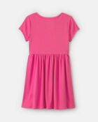 Filles - Robe manches courtes en tissu c&ocirc;tel&eacute; - Rose, image 2 sur 3 diapositives