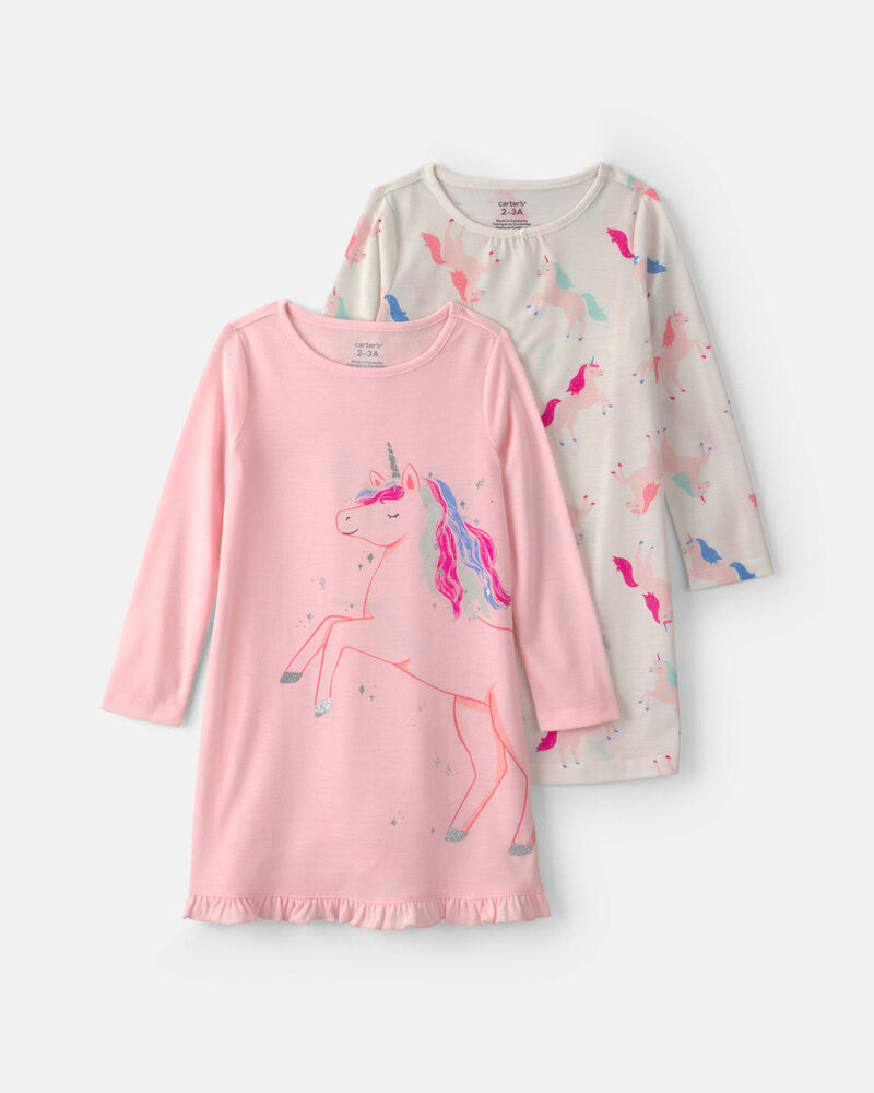 Girls 2-Pack Unicorn Loose Fit Night Gown - Pink, image 1 of 4 slides