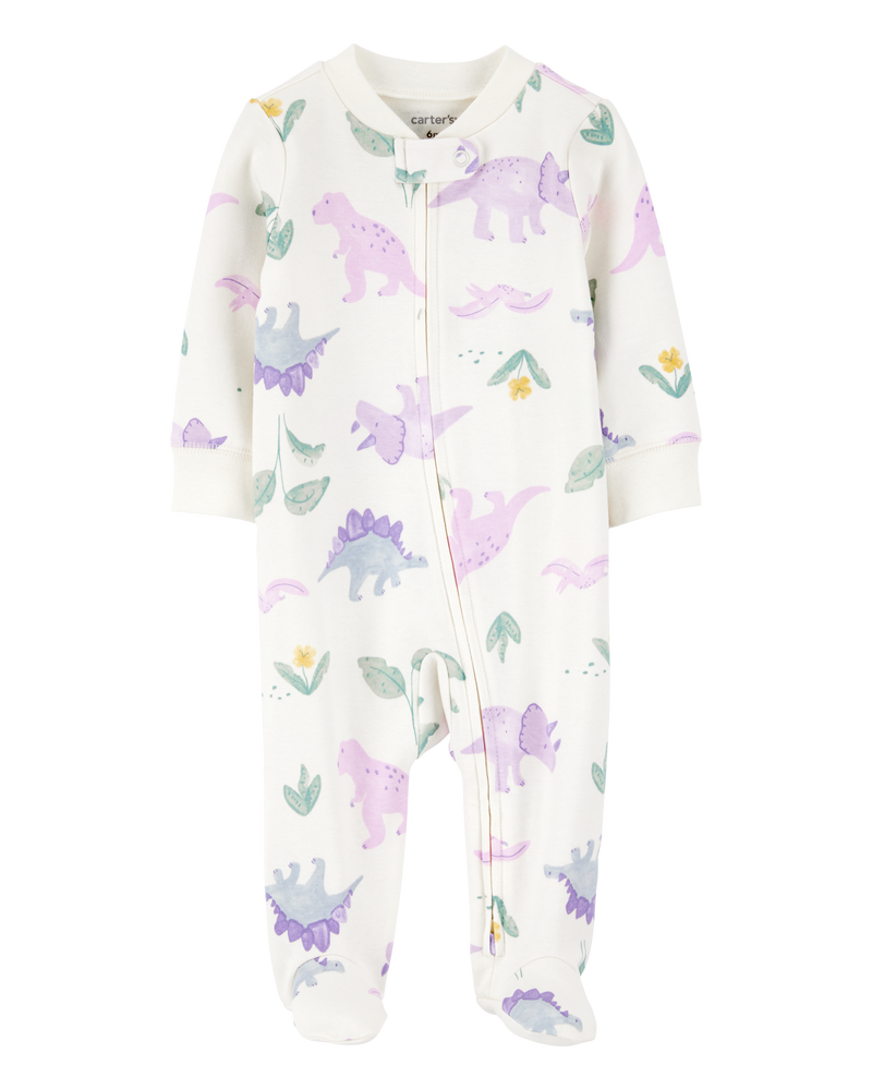 Bébé fille - Grenouillère à fermeture à glissière à 2 sens en coton à fleurs, image 1 sur 3 diapositives