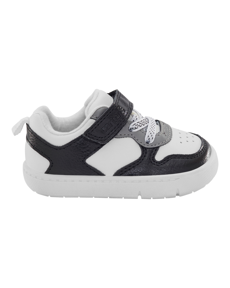 Baby Every Step® First Walker  Faux Leather Fashion Sneakers - White/Black, image 2 of 7 slides