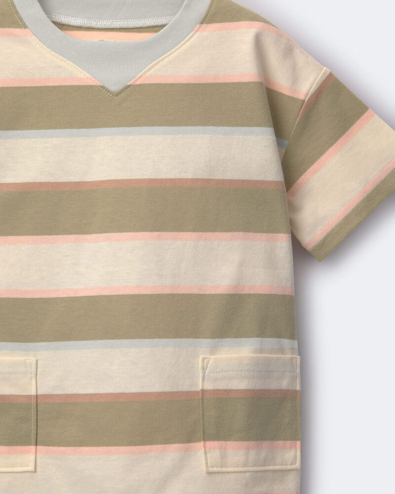 Toddler Boy Otter Pocket Tee in Stripes - Cream/Light Blue, image 5 of 5 slides