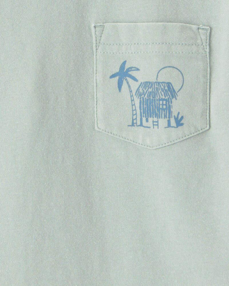 Tout-petit gar&ccedil;on - T-shirt &agrave; imprim&eacute; de plage tropicale sur la poche - Menthe/Bleu, image 2 sur 2 diapositives