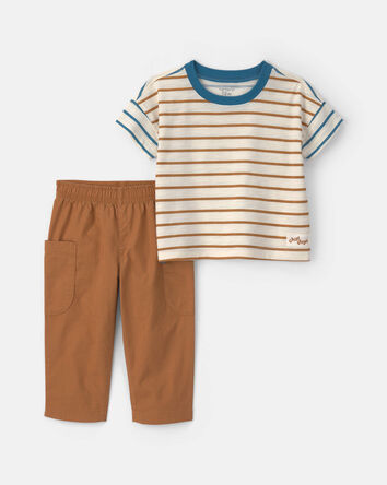 Baby Boy 2-Piece Striped Short-Sleeve Top & Pant Set - Cream/Brown, 
