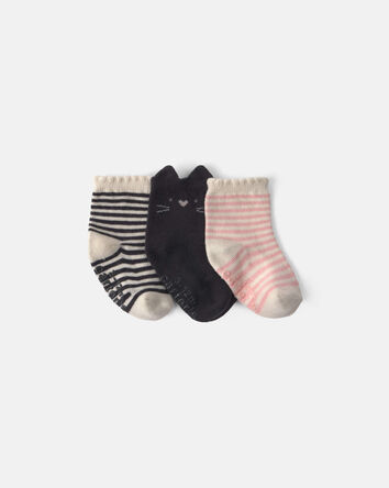 B&eacute;b&eacute; fille - Emballage 3 paires de chaussons &agrave; motif chat d&rsquo;Halloween &ndash; Noir/Rose, 