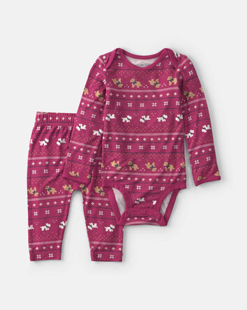 Baby 2-Piece Fair Isle PurelySoft&trade; Long-Sleeve Bodysuit & Pant Set - Burgundy, 