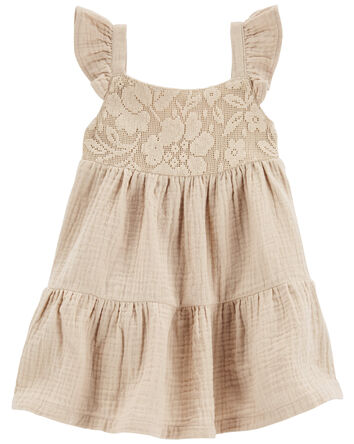 Lace Tiered Flutter Dress, 