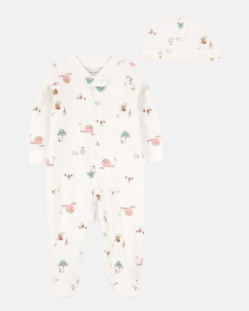 B&eacute;b&eacute; Ensemble 2 pi&egrave;ces grenouill&egrave;re &agrave; fermeture &agrave; glissi&egrave;re &agrave; 2 sens &agrave; motifs d&rsquo;&eacute;table et bandeau, image 1 sur 2 diapositives