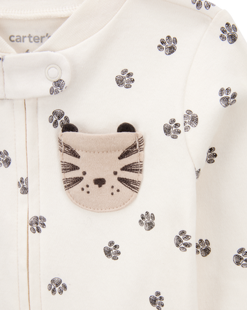 Baby Tiger Print 2-Way Zip Cotton Sleeper, 