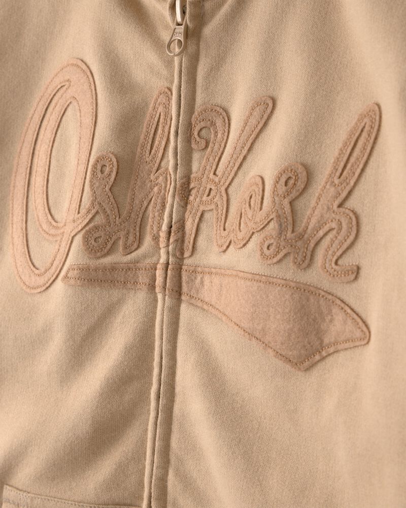 Kid OshKosh Logo Zip-Up Hoodie - Beige, image 2 of 4 slides