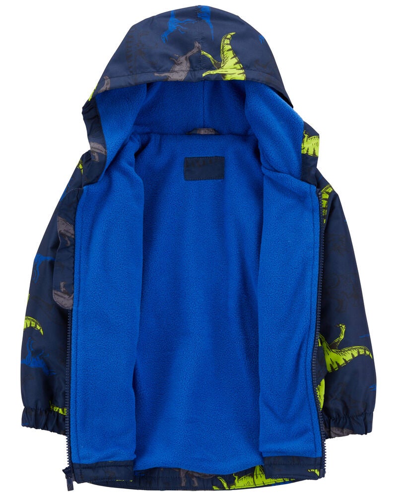 Baby Fleece-Lined Dino Print Rain Jacket, image 2 of 3 slides