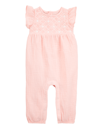Baby Cotton Gauze Jumpsuit - Pink, 