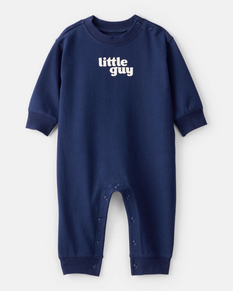 Baby Boy Little Guy' Cotton Long-Sleeve Jumpsuit - Navy, image 1 of 4 slides