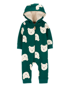 Baby Boy Bear Hooded Fleece Jumpsuit, image 1 of 3 slides