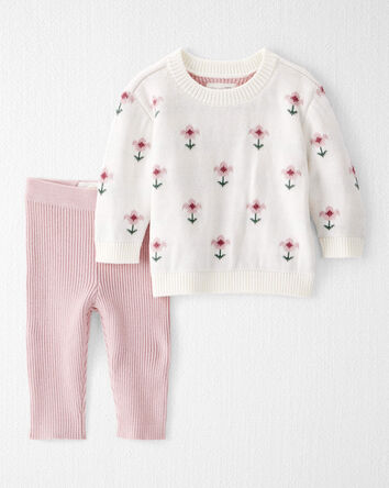 Baby Girl 2-Piece Organic Cotton Sweater Knit Set in Cosmos Garden Print, 