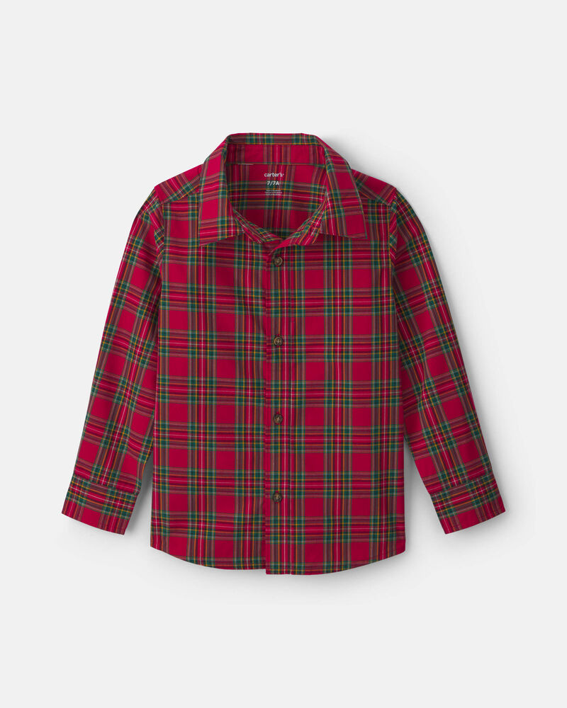 Gar&ccedil;ons - Chemise boutonn&eacute;e manches longues &agrave; carreaux - Rouge/Vert, image 1 sur 2 diapositives