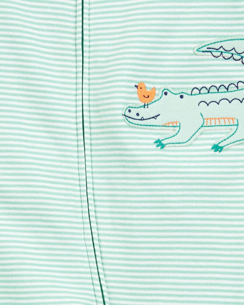 Baby Alligator 2-Way Zip Cotton Sleeper, image 2 of 3 slides