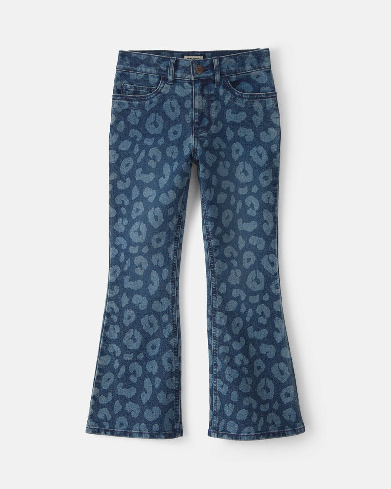 Girls Leopard Denim Flare Jeans - Dark Wash, image 1 of 4 slides