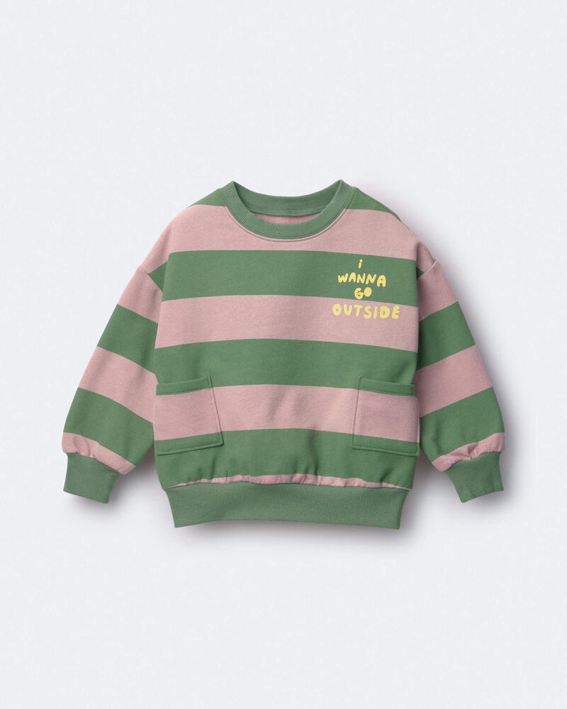 Toddler 'I Wanna Go Outside!' Otter Sweatshirt&trade; with Pockets in Stripes - Olive/Pink, image 2 of 6 slides