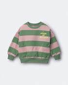 Toddler 'I Wanna Go Outside!' Otter Sweatshirt&trade; with Pockets in Stripes - Olive/Pink, image 2 of 6 slides