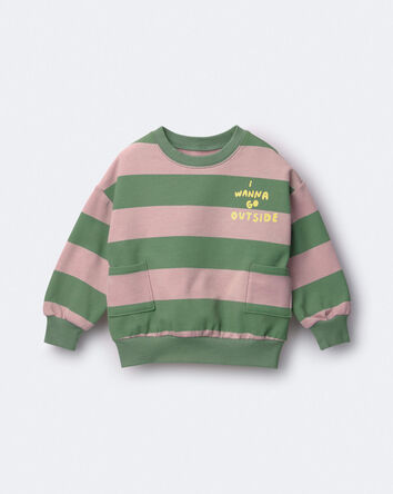 Toddler 'I Wanna Go Outside!' Otter Sweatshirt&trade; with Pockets in Stripes - Olive/Pink, 