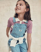 Girls Alphabet Denim Overalls - Medium Wash, image 2 of 6 slides