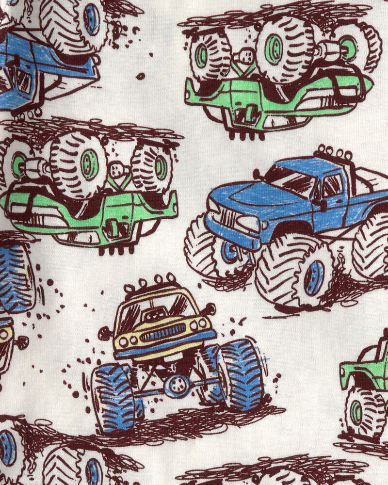 Toddler Boy Monster Truck 100% Cotton Snug Fit 4-Piece Pyjama Set - Grey, image 3 of 4 slides