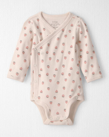 Baby Girl Organic Cotton Ribbed Bodysuit in Strawberry Print, 