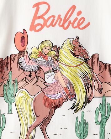 Filles - T-shirt &agrave; manches courtes &agrave; imprim&eacute; Barbie Western Cowgirl Mattel - Blanc, 
