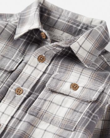 Baby Organic Cotton Herringbone Button-Front Shirt in Plaid, 