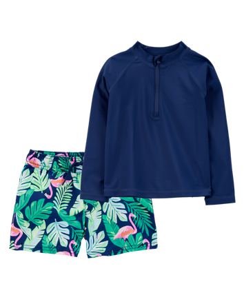 Toddler 2-Piece Tropical Rashguard & Swim Trunk Set, 