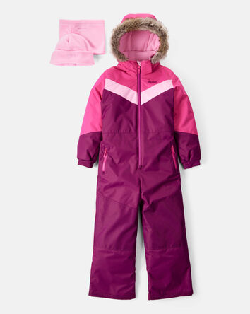 Filles - Combinaison de neige r&eacute;tro en Taslan d'une pi&egrave;ce - Fuchsia, 