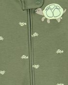 Baby Boy Turtle Print 2-Way Zip Cotton Sleeper Pyjamas - Green, image 2 of 3 slides