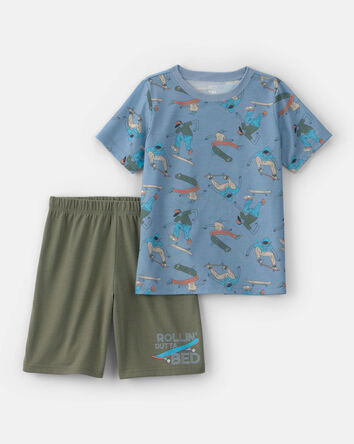 Boys 2-Piece Skateboard Short-Sleeve Loose Fit 2-Piece pyjama Set - Blue, 
