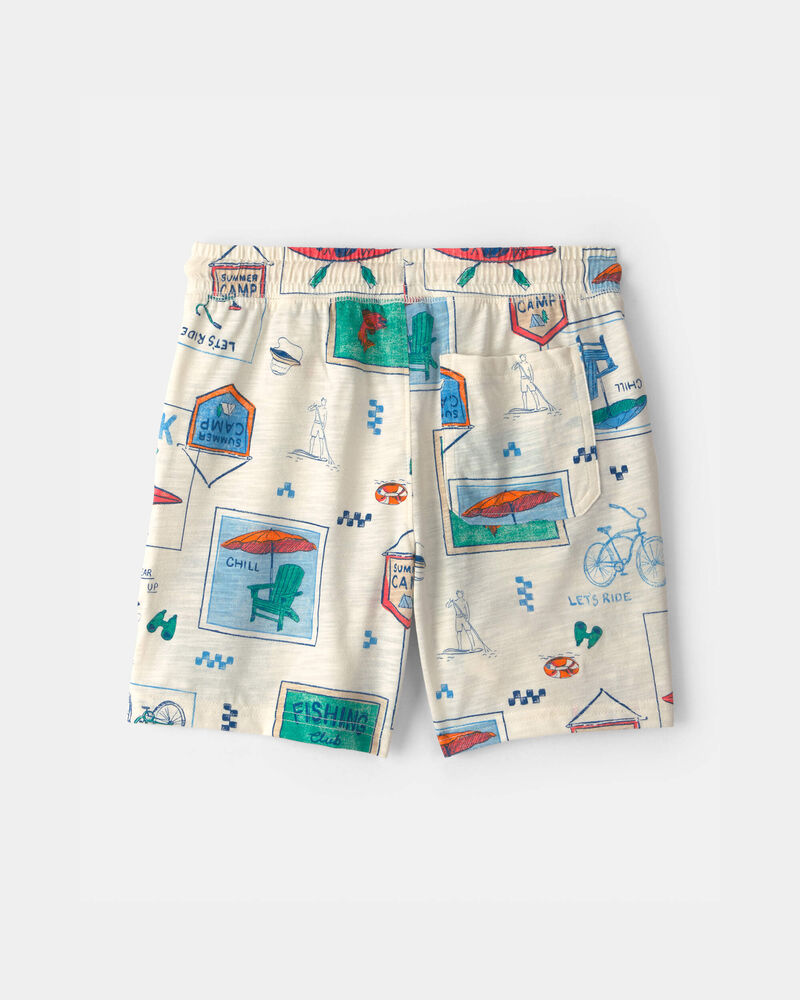Gar&ccedil;ons - Short en jersey bouclette &agrave; motif de camp d&rsquo;&eacute;t&eacute; - Cr&egrave;me, image 2 sur 3 diapositives