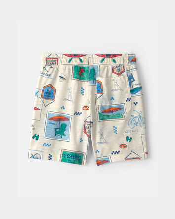 Gar&ccedil;ons - Short en jersey bouclette &agrave; motif de camp d&rsquo;&eacute;t&eacute; - Cr&egrave;me, 