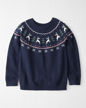 Kids Organic Cotton Fair Isle Sweater Knit Pullover, 