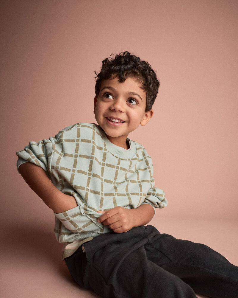 Toddler Otter Sweatshirt&trade; with Pockets in Checkered Print - Light Blue, image 3 of 6 slides