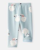 Baby Girl Swan Pull-On Stretch Cozy Leggings - Blue, image 3 of 5 slides