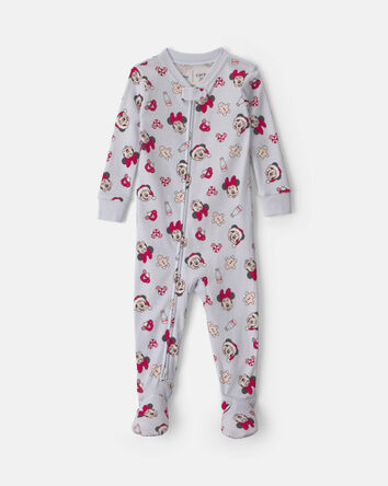 Baby 1-Piece Disney Mickey Mouse Christmas 100% Cotton Snug Fit Footed Pyjama - Blue, 