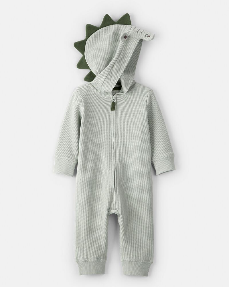 Baby Boy Alligator Thermal Long-Sleeve Hooded Jumpsuit - Green, image 2 of 4 slides