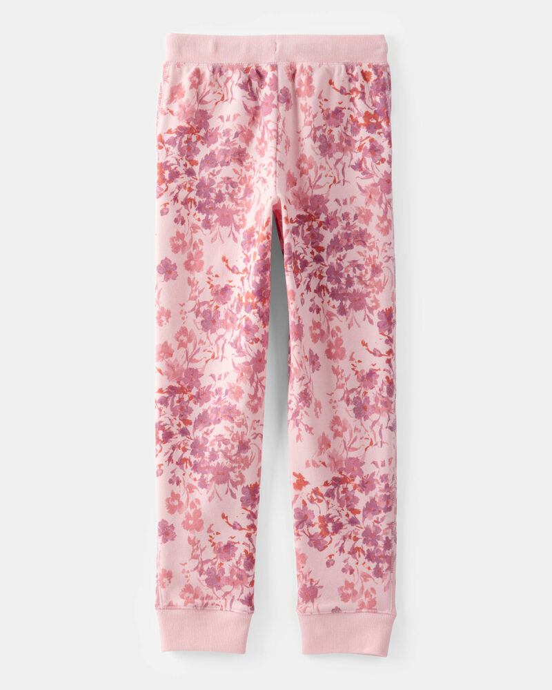 Girls Floral Print Pull-On Fleece Joggers - Pink, image 2 of 4 slides