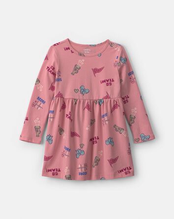 Toute-petite fille - Robe manches longues &agrave; motif sport scolaire - Rose, 