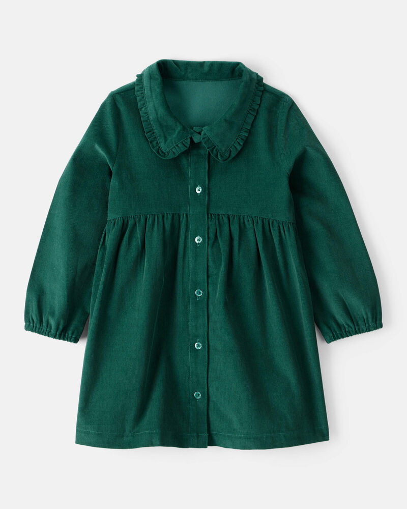 Toddler Girl Corduroy Long-Sleeve Occasion Dress - Green, image 1 of 5 slides