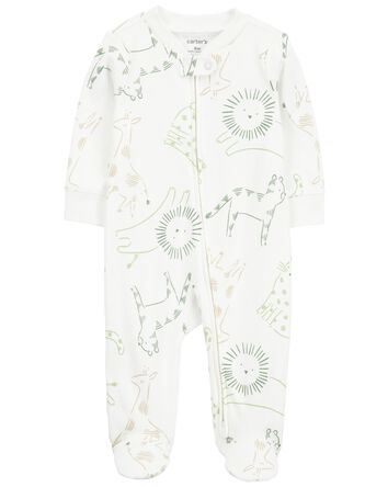 Animal Print Snap-Up Cotton Sleeper Pyjamas, 